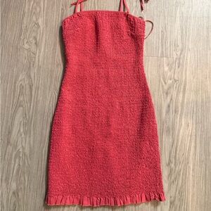 Abercrombie & Fitch Coral Red Smocked Tie-Strap Mini Dress